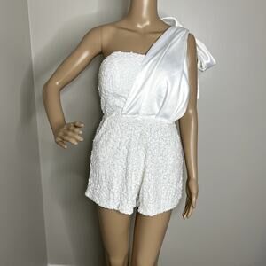 Bella & Bloom Sequin Satin Shoulder Tie Romper